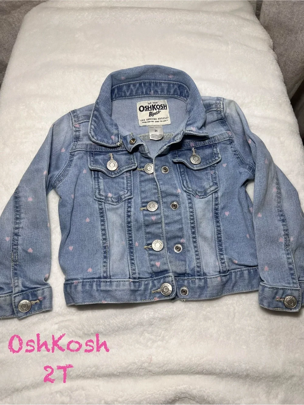 OshKosh B'gosh Light Blue Denim Jacket with Pink Heart Accents